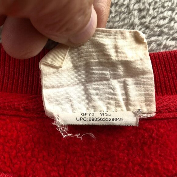 Champion Women's Reverse Weave Sweatshirt Large Crew Neck Red Cropped with Sciss - Picture 10 of 14